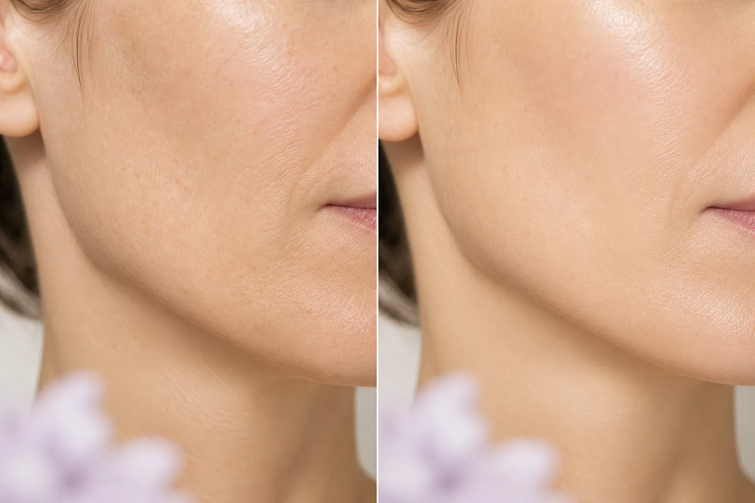 Before skincare example showing tired, less radiant skin.